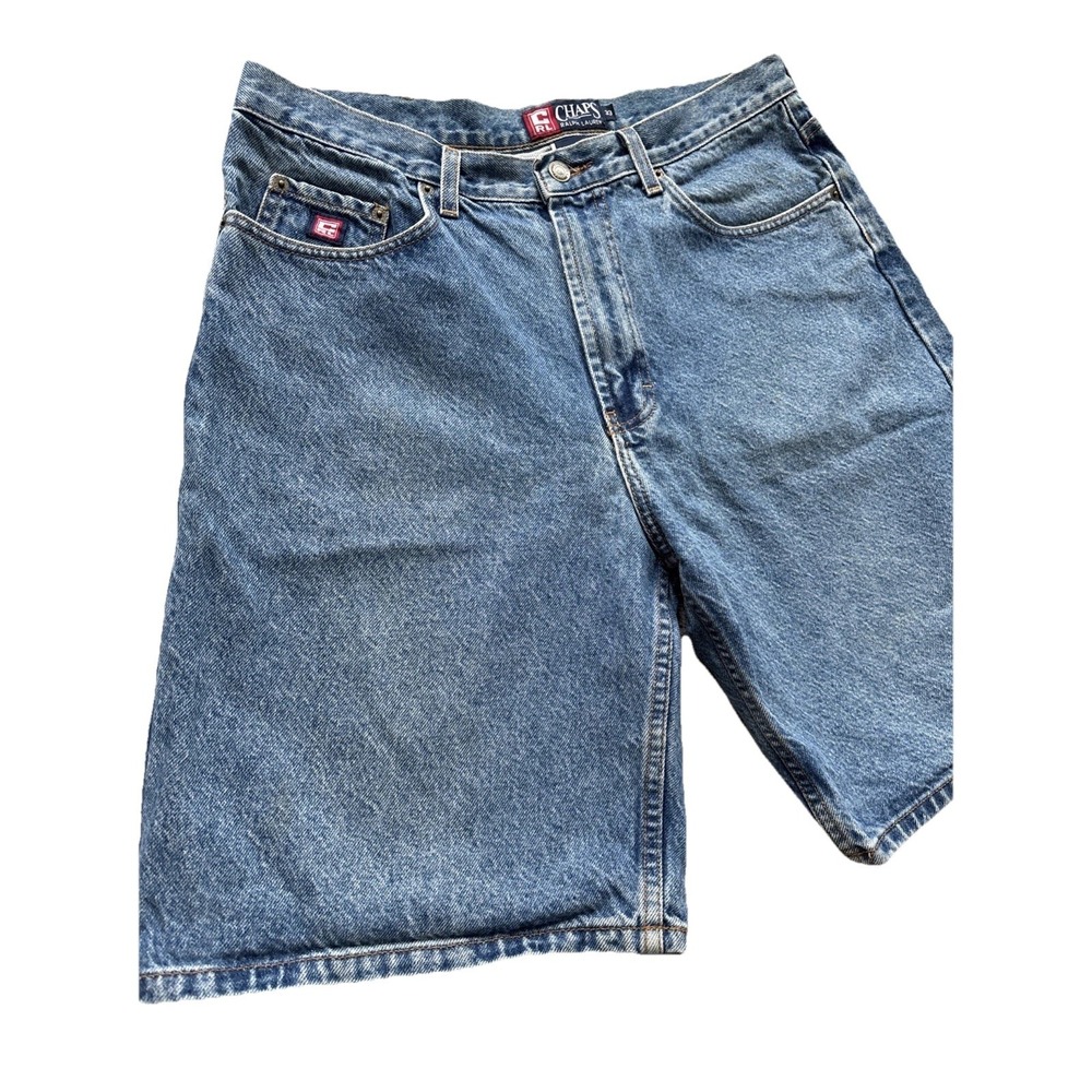 Vintage USA Chaps Polo Ralph Lauren Blue Cotton Denim Jean Shorts Jorts‎ Size 33